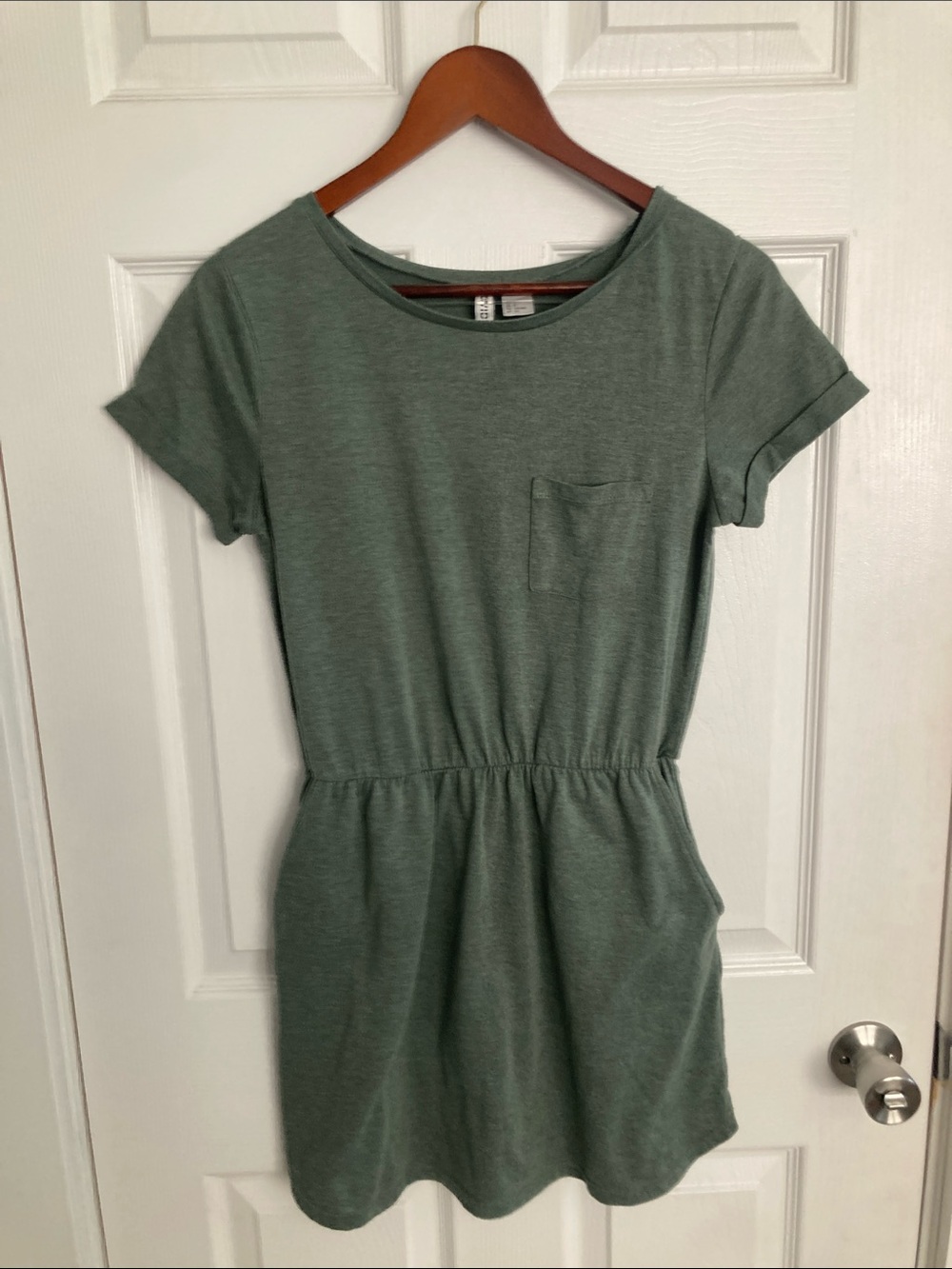 Divided Sage Green Short Sleeve Elastic Waist Mini Dress
